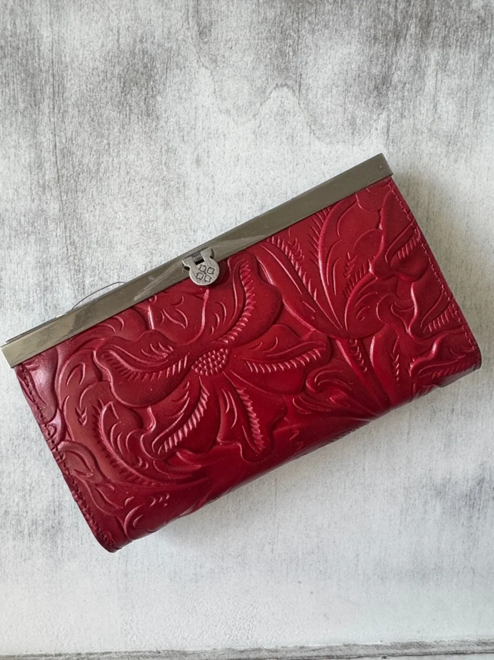 Patricia Nash Wallet Framed Tooled  Cauchy Lava Red